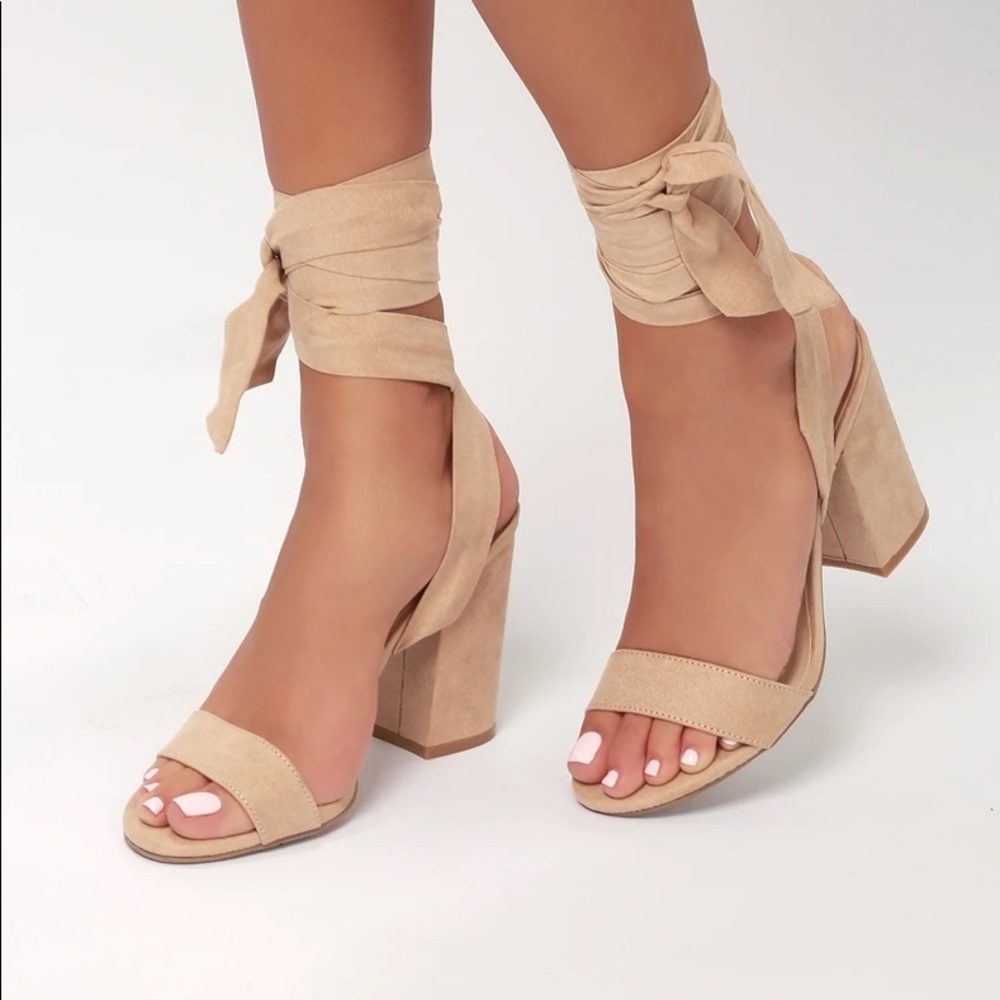Brand new Lulus suede lace up heels.